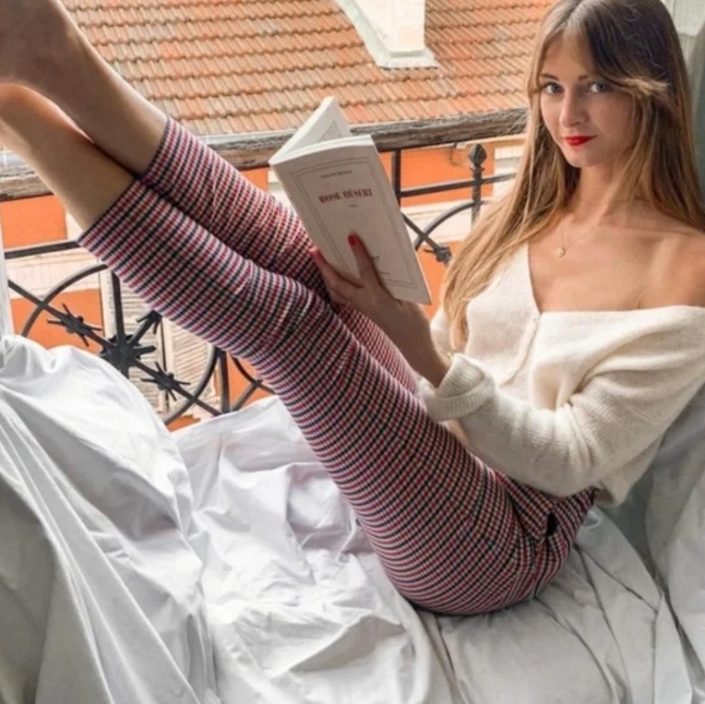 Sezane Red and Black Striped Pants